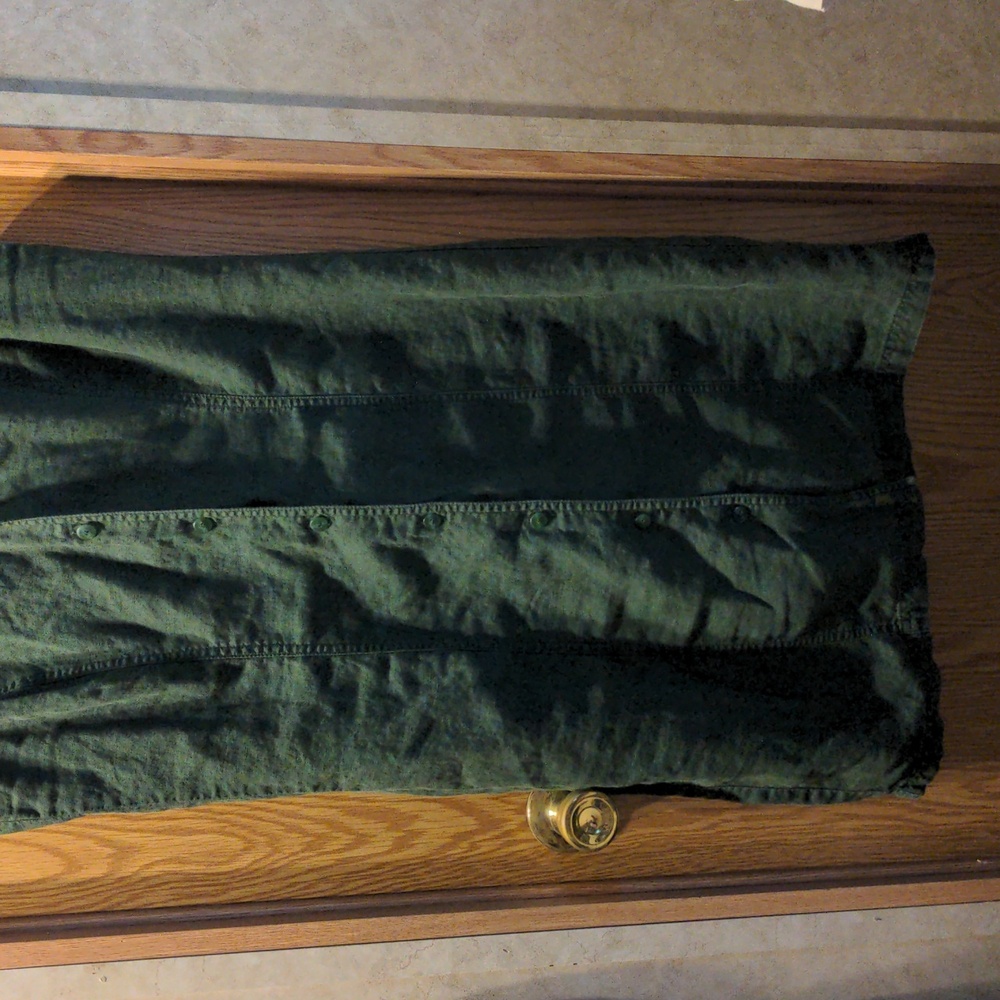 EUC! Apostrophe Green Button Down 100% Linen Midi Collared Shirt Dress - Picture 2 of 8